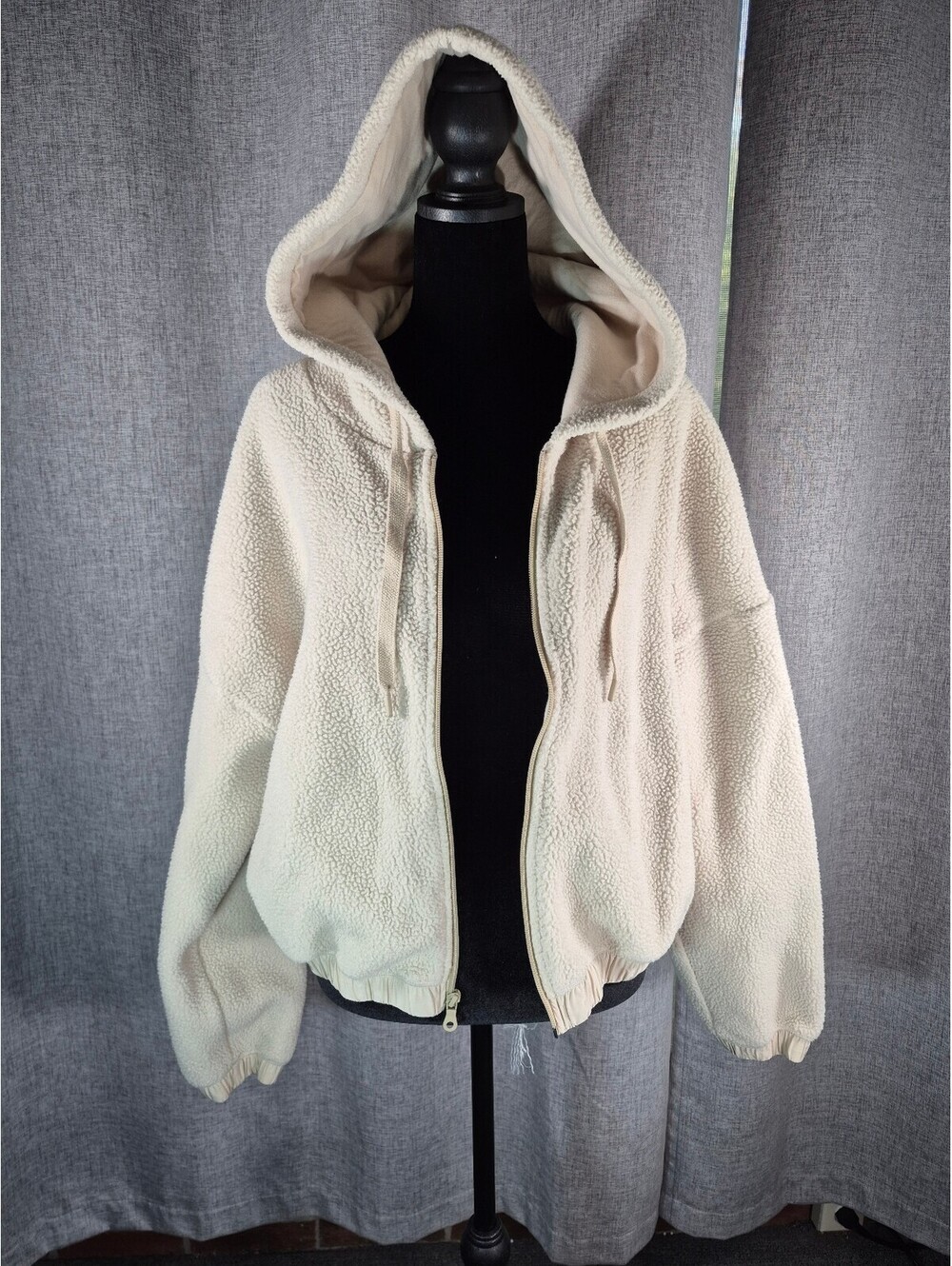 OFFLINE by Aerie Sherpa Hooded Jacket Large Cream Full Zip Fleece